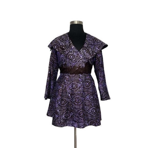 Purple Ankara XL 1X Peplum Top Tunic Jacket Dress Batik Art To Wear Handmade - Picture 2 of 13